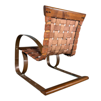 1980s Post Modern : steel, leather and wood cantilever spring chair