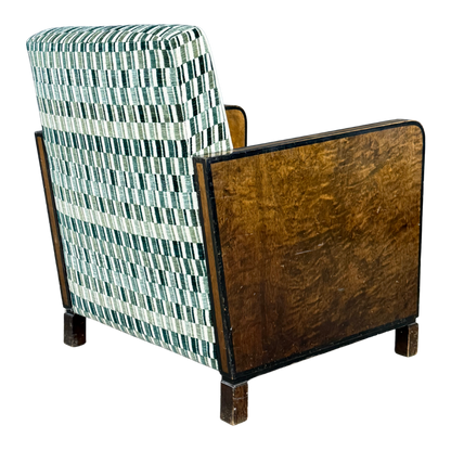 1940s European : pair post Art Deco functionalist armchairs in burl walnut