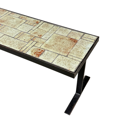 1970s French : blackened iron coffee table w/ceramic tile top