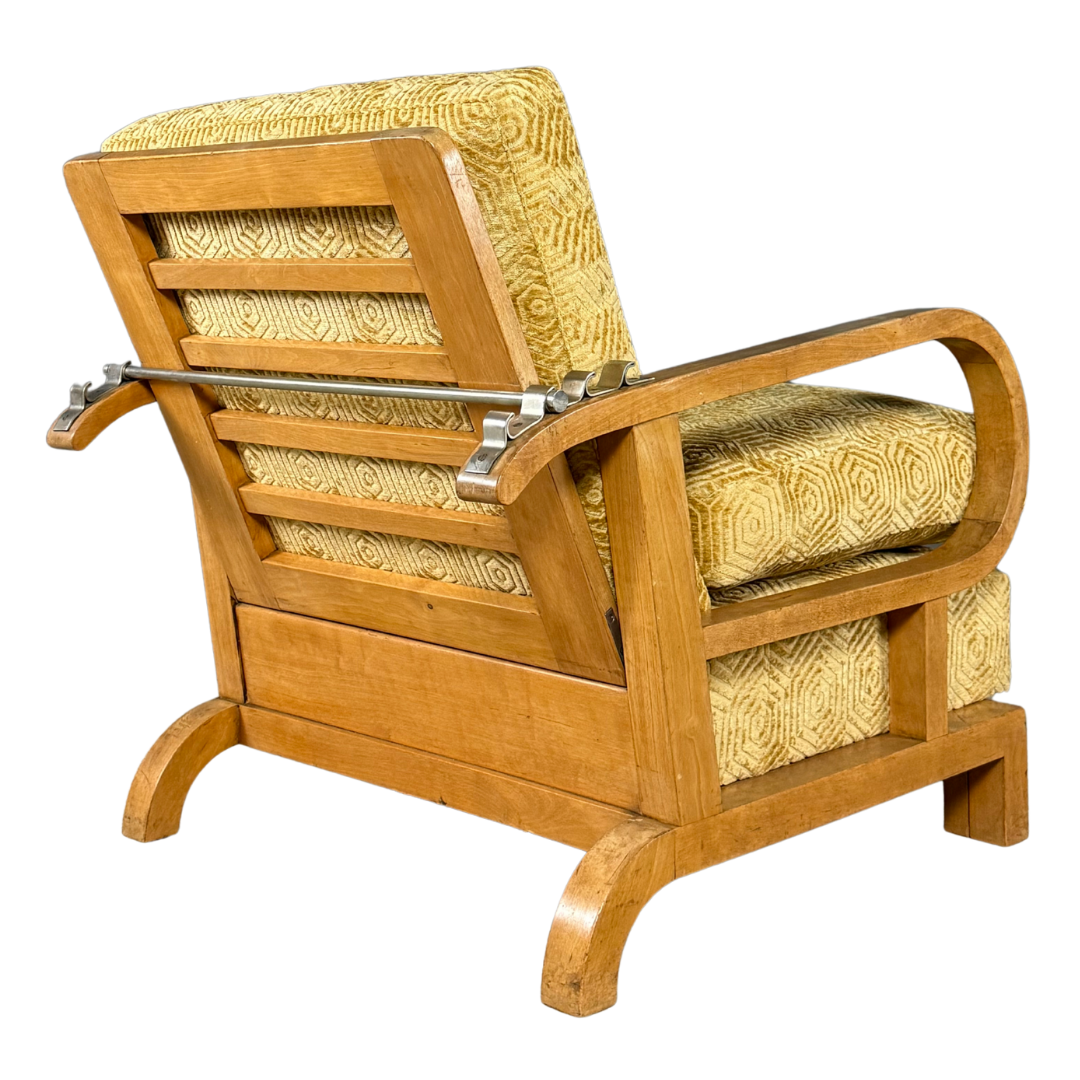 1930s Czech : pair of Art Deco reclining beechwood armchairs