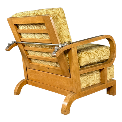 1930s Czech : pair of Art Deco reclining beechwood armchairs