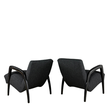 1940s Jan Vanek : pair sculpted dark-stained lounge chairs