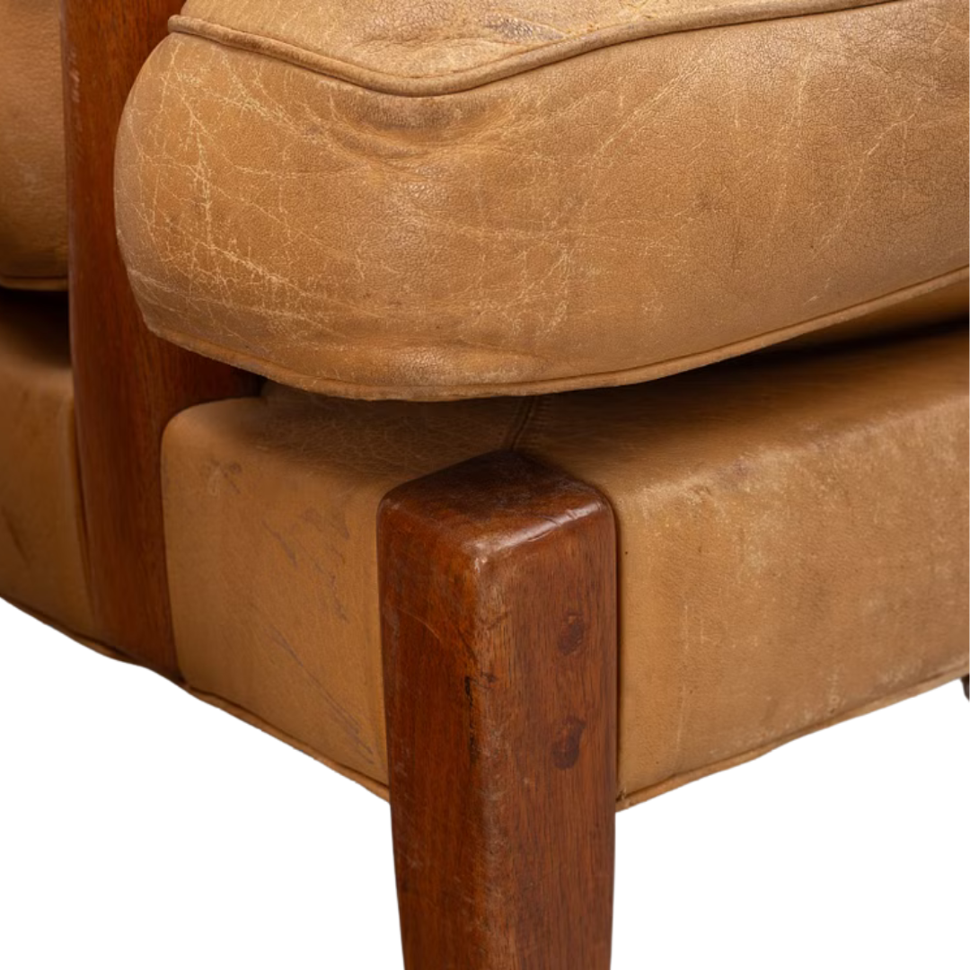 c1970 Arne Norell : leather and teakwood “Löven” armchair