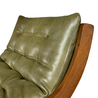 1960s Marco Comolli : pair green leather "CP1" leather lounge chair, Italy