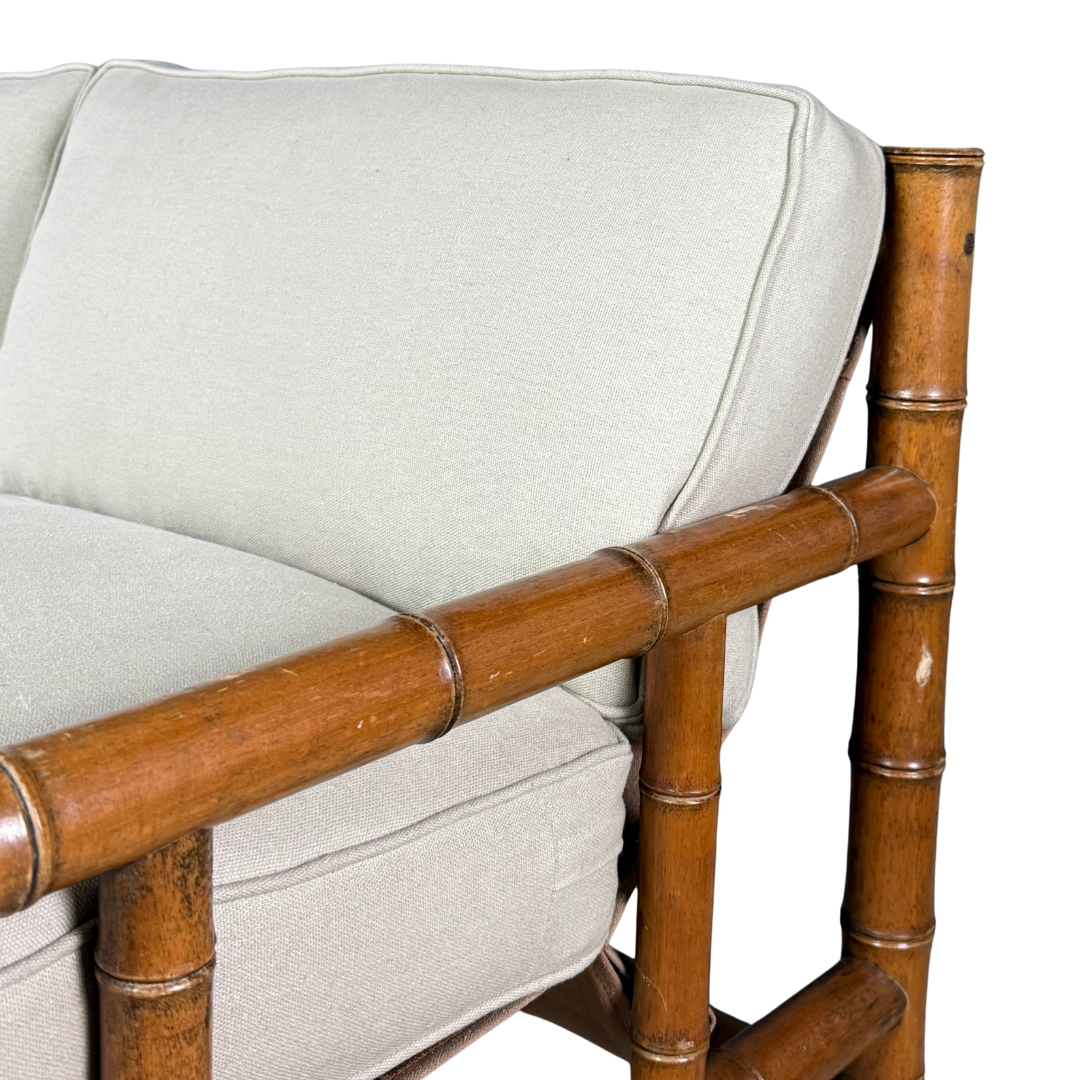 1970s Italian : faux bamboo, canvas sling 3-seat safari sofa