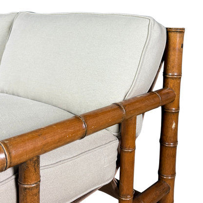 1970s Italian : faux bamboo, canvas sling 3-seat safari sofa