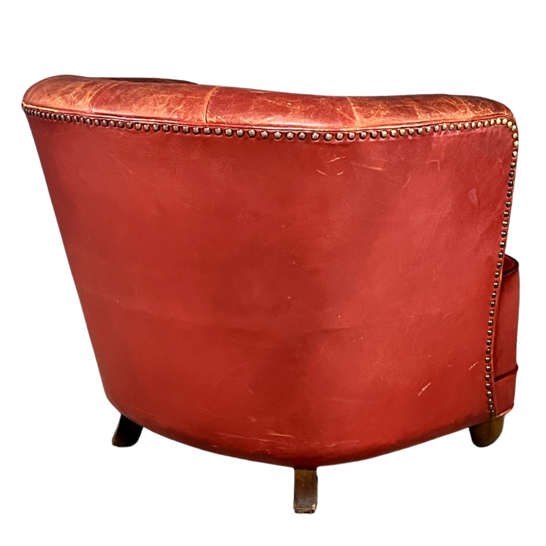 1930s Danish : pair of exceptional leather tufted club chairs