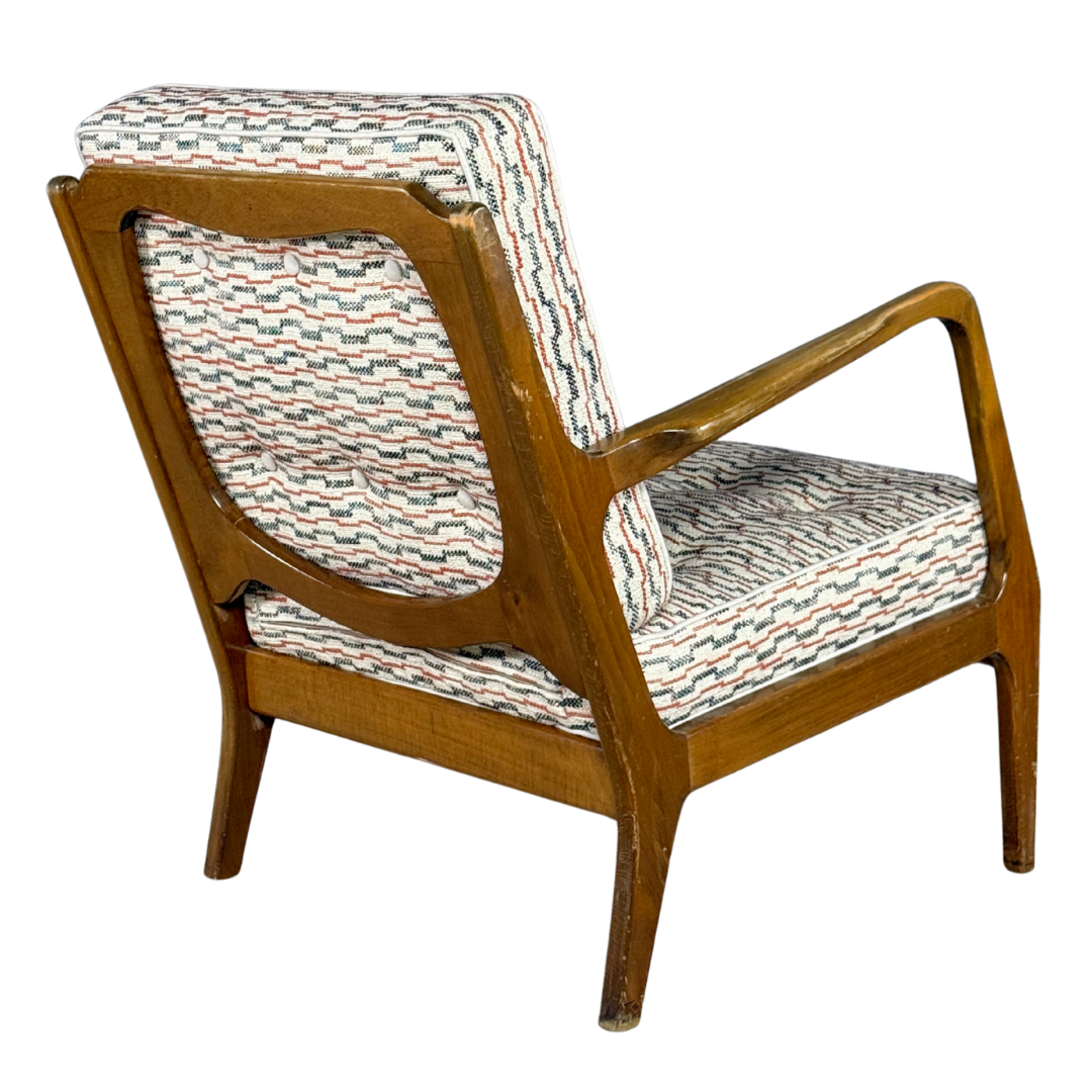 1950s Danish Design : solid beechwood armchair w/ new Schumacher fabric