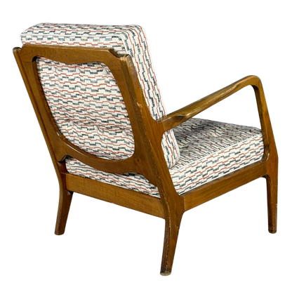 1950s Danish Design : solid beechwood armchair w/ new Schumacher fabric