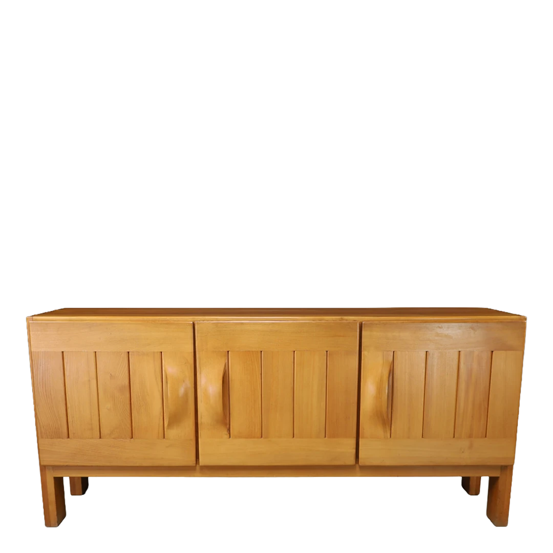 1970s Maison Regain : solid elmwood sideboard w/paneled doors, France