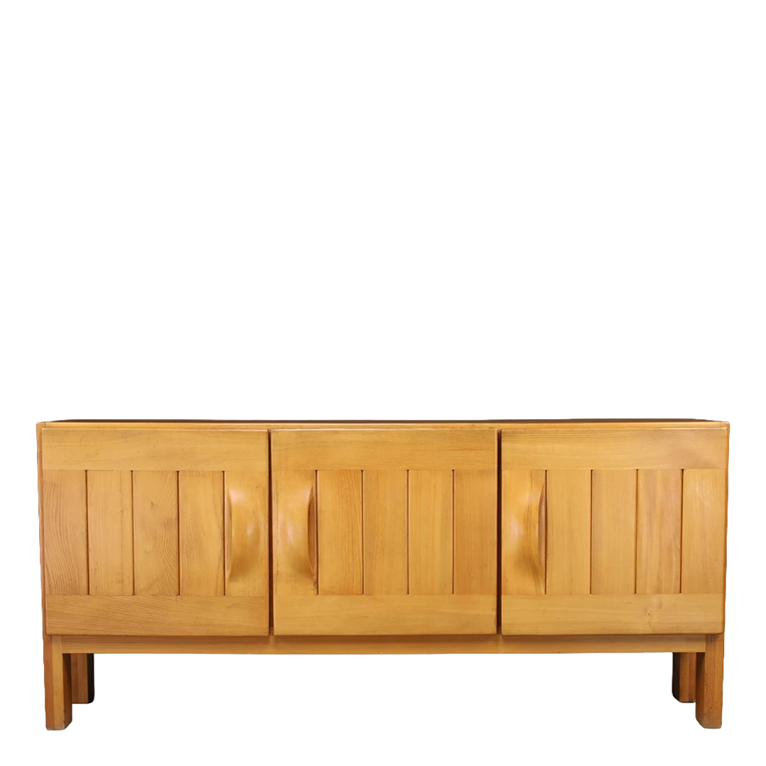1970s Maison Regain : solid elmwood sideboard w/paneled doors, France