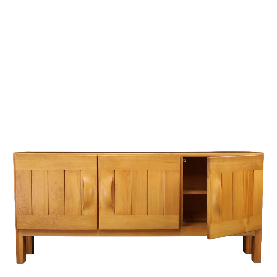 1970s Maison Regain : solid elmwood sideboard w/paneled doors, France