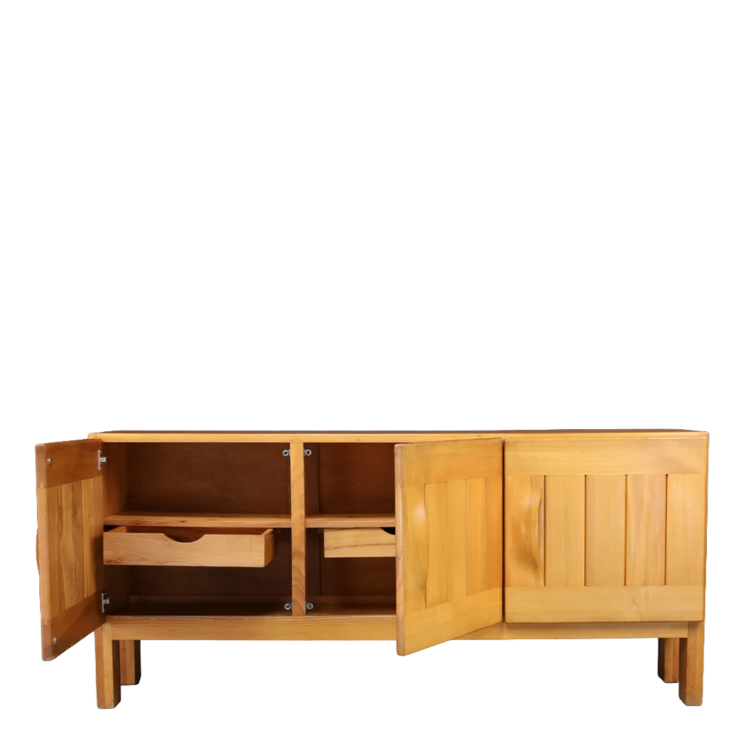 1970s Maison Regain : solid elmwood sideboard w/paneled doors, France