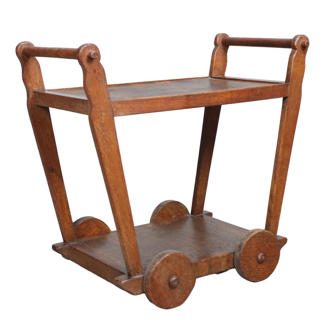 1930s German : solid oakwood Modernist service trolley