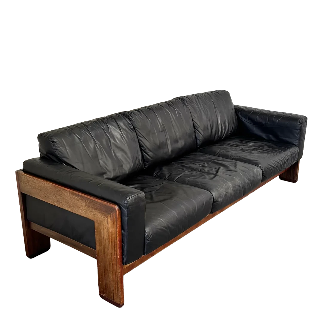 1962 Afra & Tobia Scarpa : black leather 3-seat 