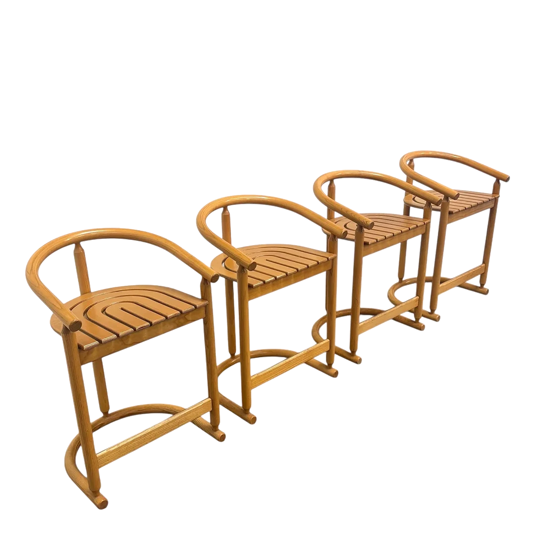 1980s West German : solid oakwood Allmilmö slatted bar stool