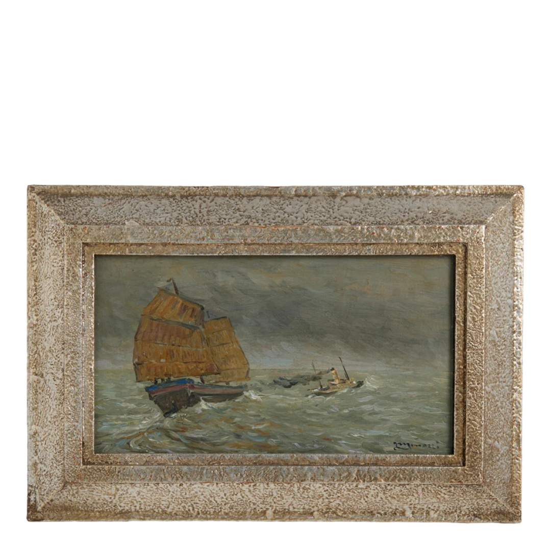 1920s Filiberto Minozzi : Hong Kong harbor with Chinese tugboat