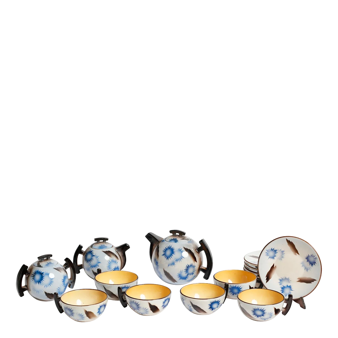 1938 Arte Ceramica Italiana : late Art Deco tea service in aerografo, Italy
