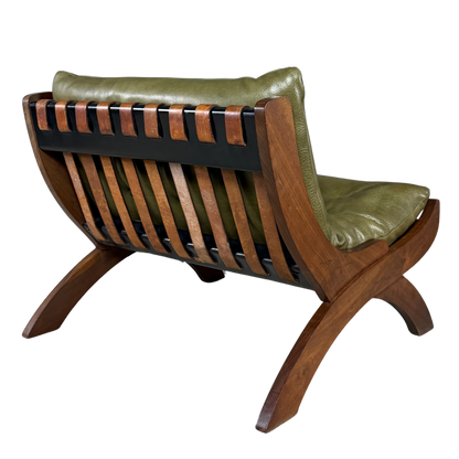 1960s Marco Comolli : pair green leather "CP1" leather lounge chair, Italy