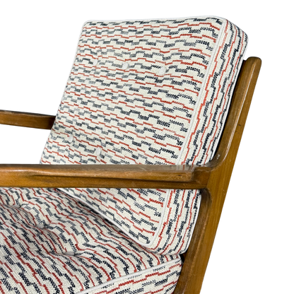 1950s Danish Design : solid beechwood armchair w/ new Schumacher fabric