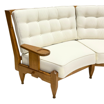 1950s Guillerme and Chambron : solid oakwood curved settee