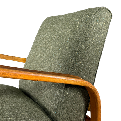 1950s Czech : sculpted bent beechwood armchair w/new upholstery