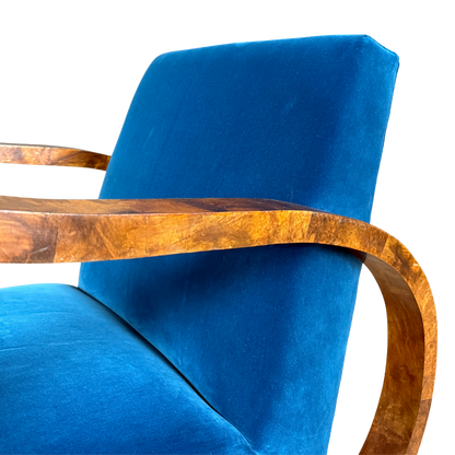 1930s European : pair figural burl walnut Art Deco armchairs