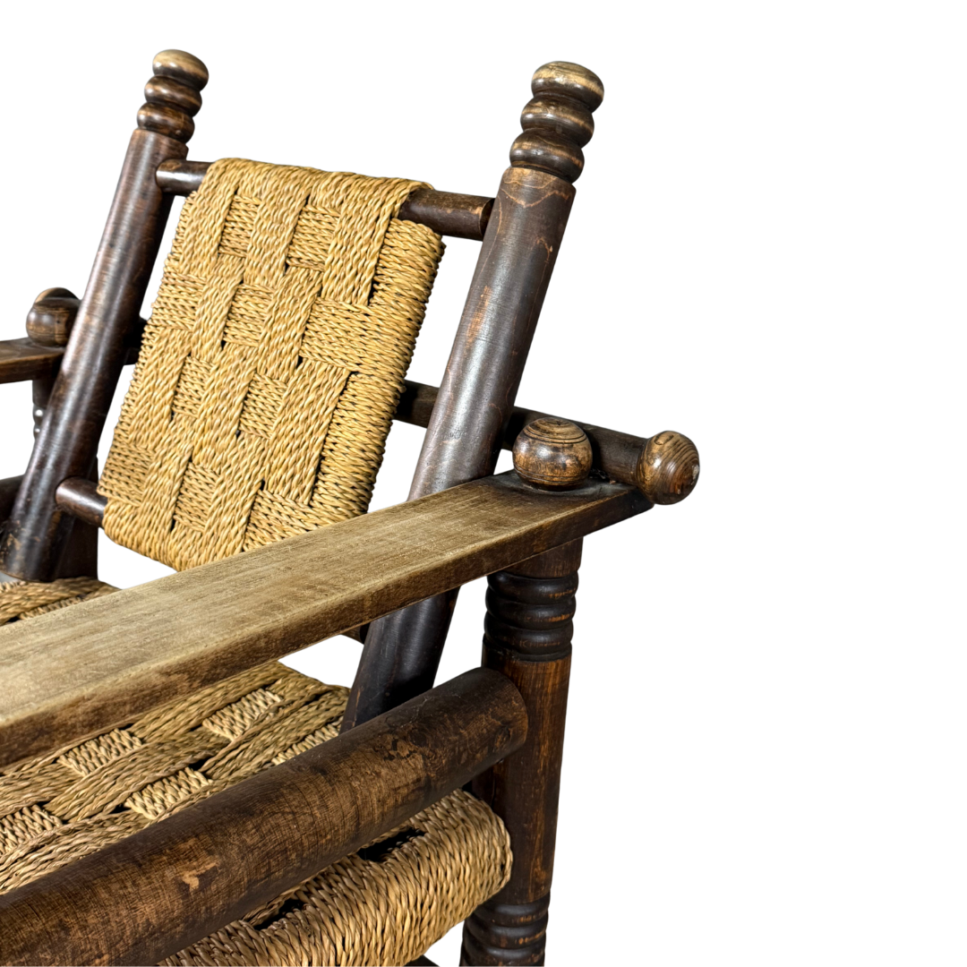 1950 French : woven rush chaise provençale rustique armchair