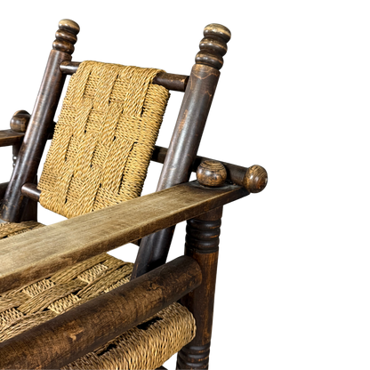 1950 French : woven rush chaise provençale rustique armchair