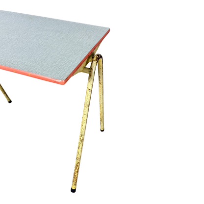 1950s French : pair small formica and lacquered steel school tables