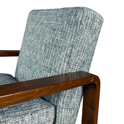 1930s Bauhaus : Czech figured walnut armchairs, w/Harris Tweed