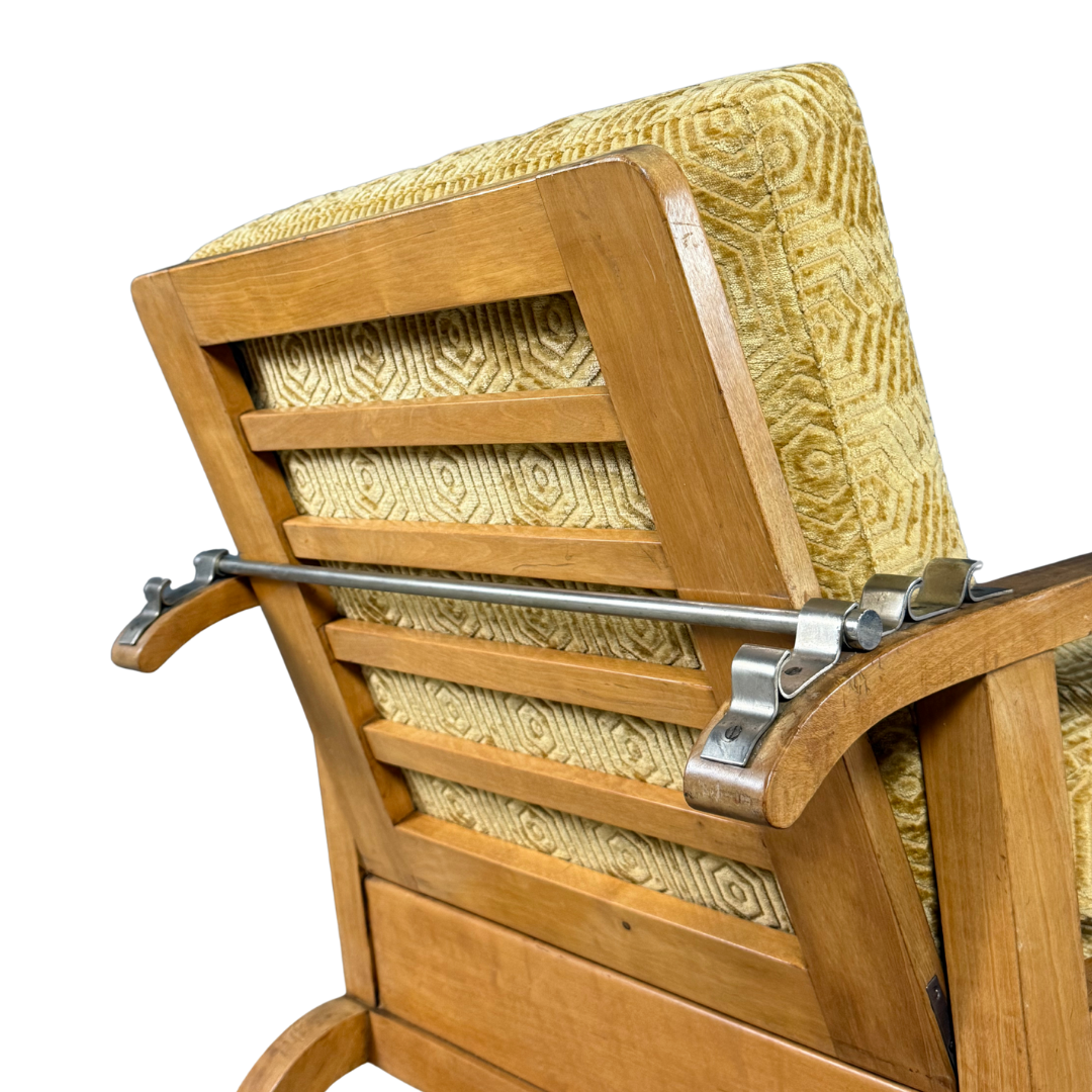 1930s Czech : pair of Art Deco reclining beechwood armchairs