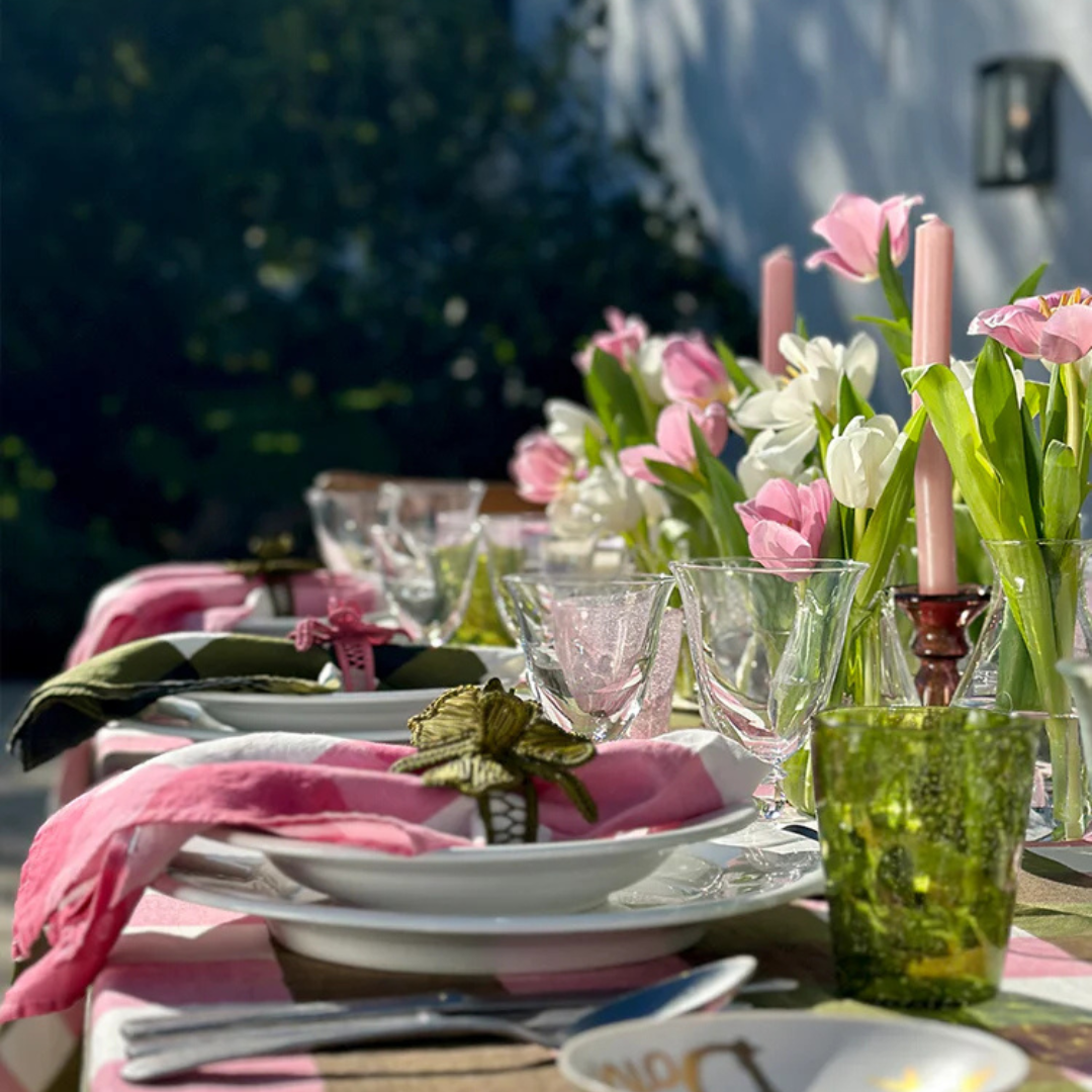 Summerill & Bishop : 'Gingham' Linen Napkin in Rose Pink, Set of 4
