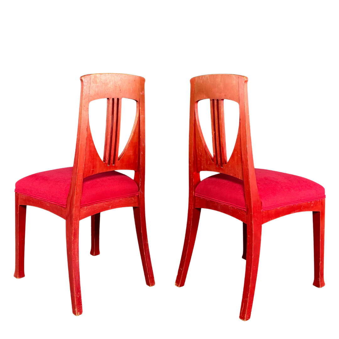 c1915 Swedish Grace : red painted Art Nouveau side chairs, set of four