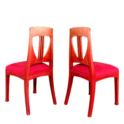 c1915 Swedish Grace : red painted Art Nouveau side chairs, set of four