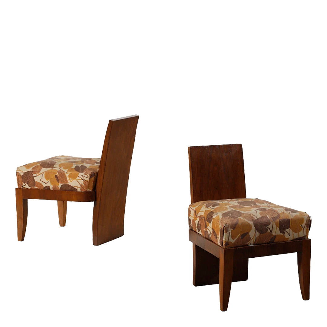 1930s Italian : pair of Modernist / Rationalist beechwood slipper chairs