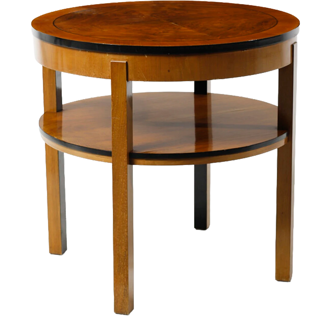 Late 1930s Italian : two-tier book-matched wanut burl side table