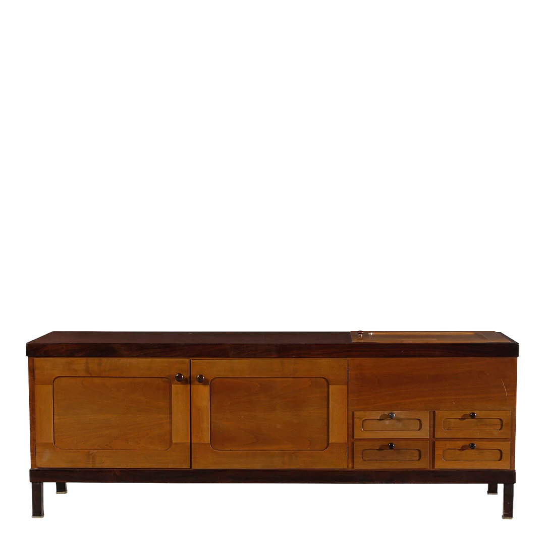 1963 Piero Ranzani : large 83" walnut & exotic wood bar/credenza