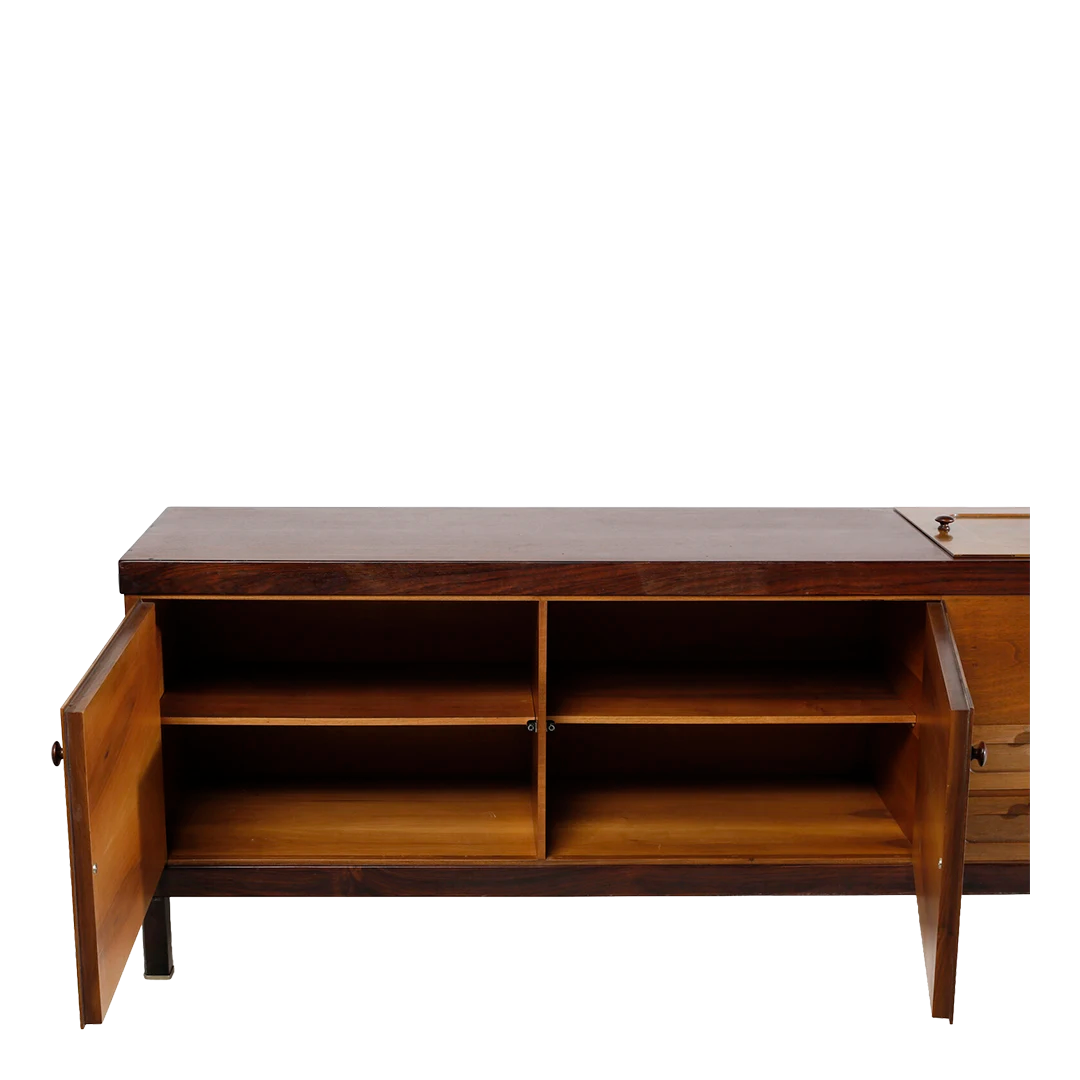 1963 Piero Ranzani : large 83" walnut & exotic wood bar/credenza