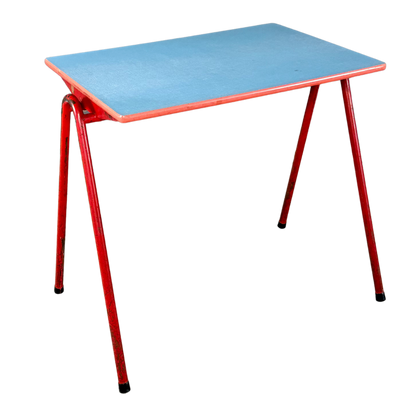 1950s French : pair small formica and lacquered steel school tables