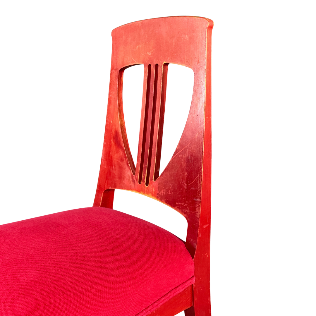 c1915 Swedish Grace : red painted Art Nouveau side chairs, set of four
