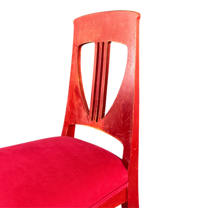 c1915 Swedish Grace : red painted Art Nouveau side chairs, set of four