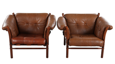 Arne Norell "Indra" leather safari chairs, Sweden