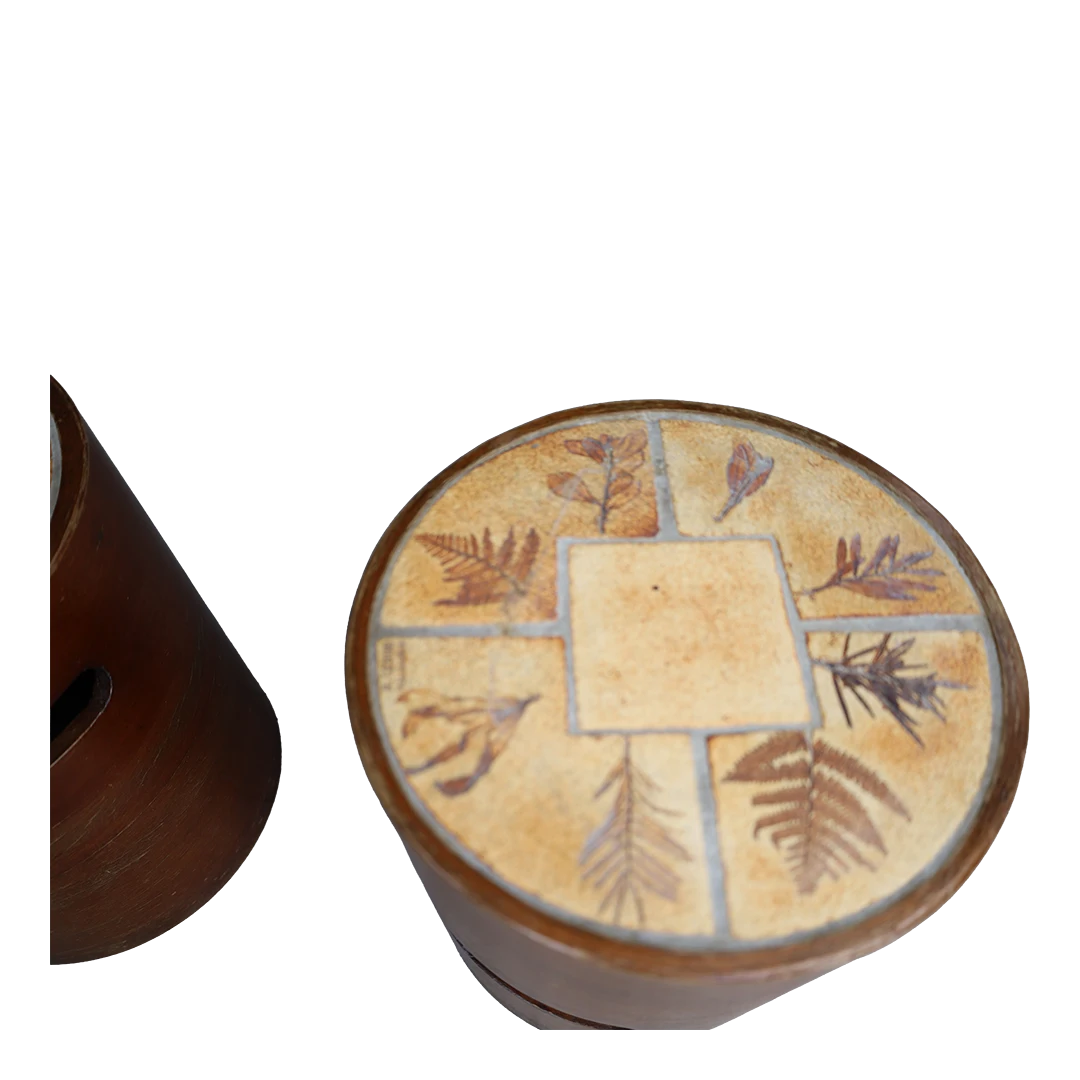 1960s Raymonde Leduc : bentwood cylinder stools w/ceramic tiles, France