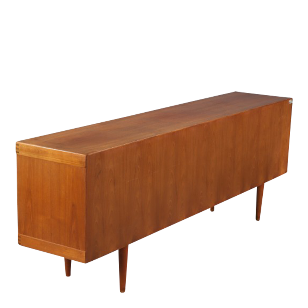 1950s H.W. Klein : 89" teakwood sideboard w/sliding doors