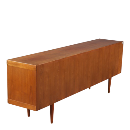 1950s H.W. Klein : 89" teakwood sideboard w/sliding doors