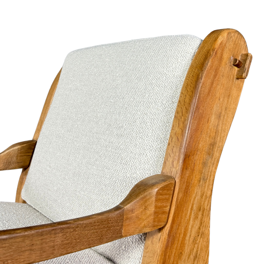 1970s French : pair of solid oakwood brutalist lounge chairs