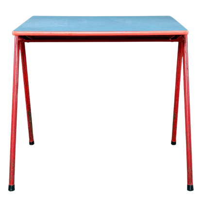 1950s French : pair small formica and lacquered steel school tables