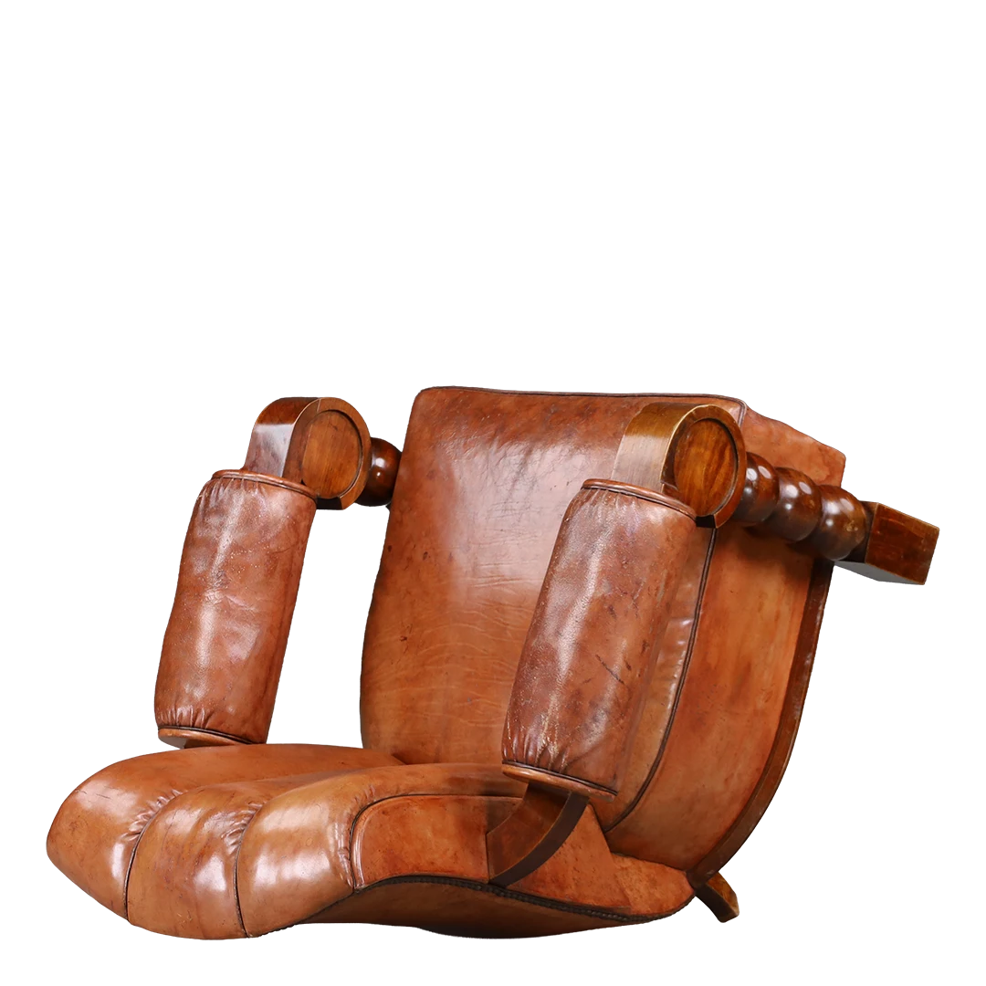 1930s Victor Courney : oversized leather Spanish Revival armchair