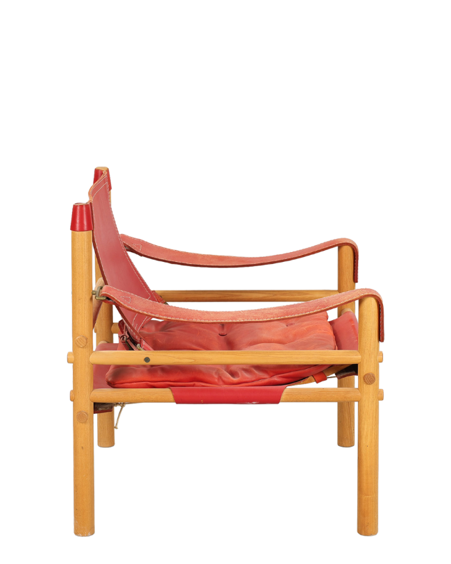 1970s Arne Norell : red leather &  solid beechwood Sirocco lounge chair
